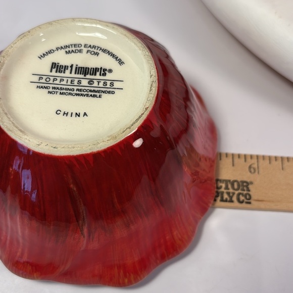 9 Pier 1 Imports Poppies Handpainted Earthenware Salad Bowls Rare Replacements - Picture 6 of 7